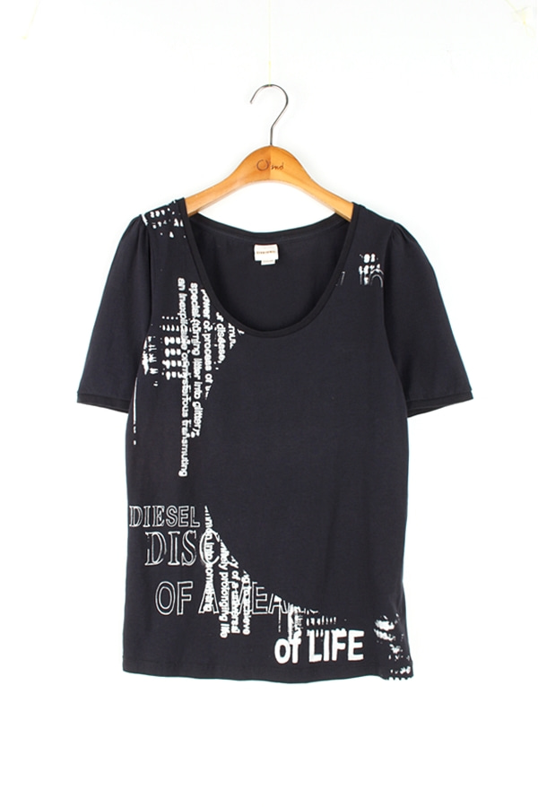 DIESEL 디젤 패턴 퍼프 소매 하프 티셔츠 WOMAN_S